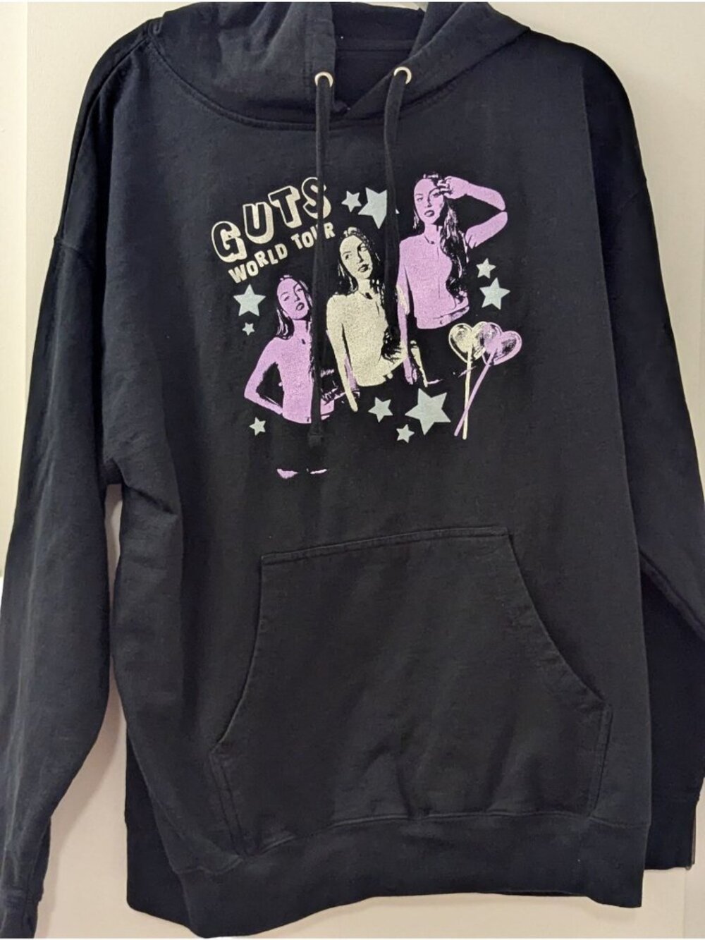 Olivia Rodrigo Guts World Tour Hoodie With Graphic Print Stars & Lollipops Black